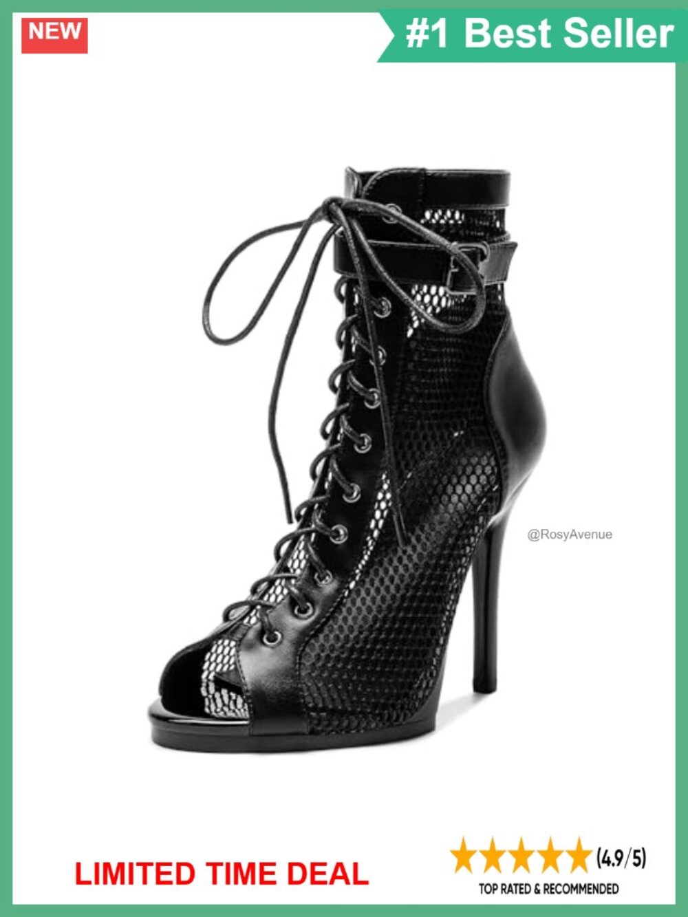 Mesh High Heel Lace Up Peep Toe Sandal Boots